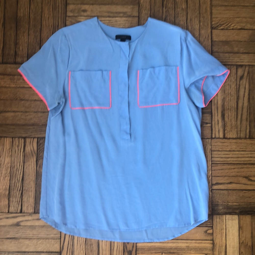 J. Crew Light Blue Short Sleeve Silk Top, Size 10